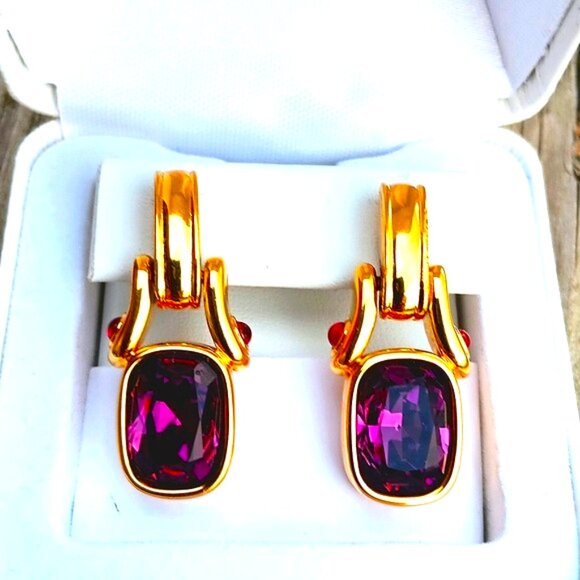 SWAROVSKI AMETHYST CRYSTAL BEZEL SET EARRINGS